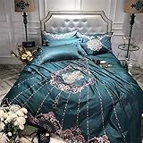 Material: Seide / Baumwolle HIUGHJ steppenLuxus grün königliche Stickerei 100er ägyptischer Baumwolle Palace Bettwäsche Set Queen King Size Bettbezug Bettlaken/Leinen Kissenbezüge-Queen 7pcs