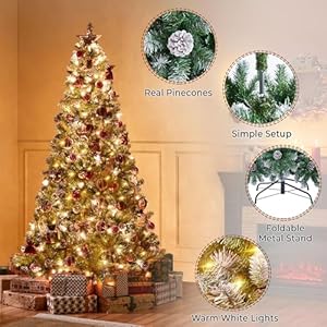 Yaheetech6ftprelitchristmastreesnowflockedartificialchristmastreewith64snowpinecones920pvcbranchtips250warmwhitelightswhitegreen Urban Country Home Decor Yaheetech 6ft pre lit christmas tree snow flocked artificial christmas tree with 64 snow pinecones 920 pvc branch tips 250 warm white lights white green urban country home decor