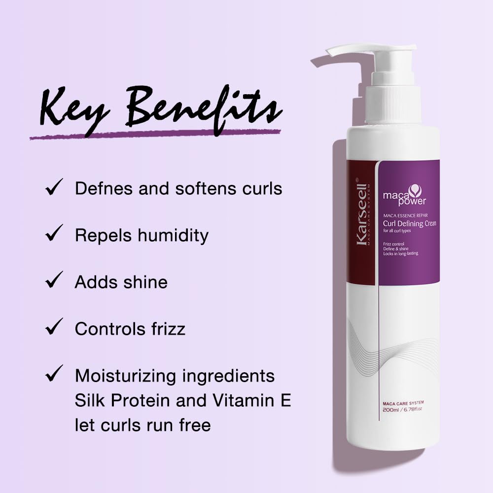 Karseell Crema Definidora de Rizos 200 ml – Crema de Rizos para Cabello Rizado y Ondulado, Hidratante, Anti Encrespamiento y Fijación Flexible