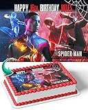 Cakecery Spider Man Miles Morales Edible Cake Image Topper Personalized Birthday Cake Banner 1/4 Sheet