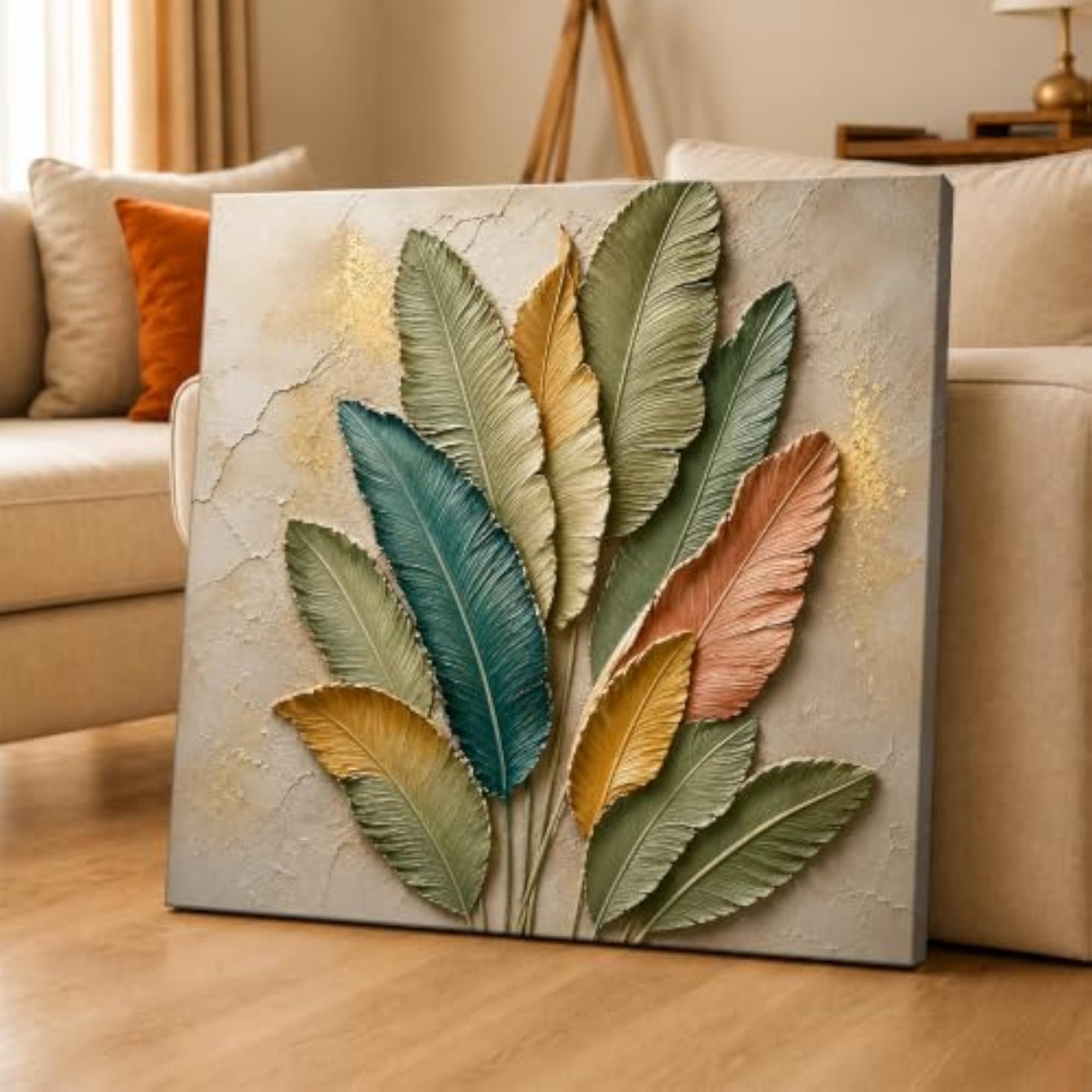 Textured Embossed Floral Leaf Canvas Wall Art Painting
