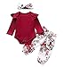 Livingsenburg Baby Mädchen Langarm Red Romper Floral Hose Stirnband 3 Stück Kleinkind Baumwolle Outfits Set für 0-24 Monate (0-3 Monate, Rot 3)