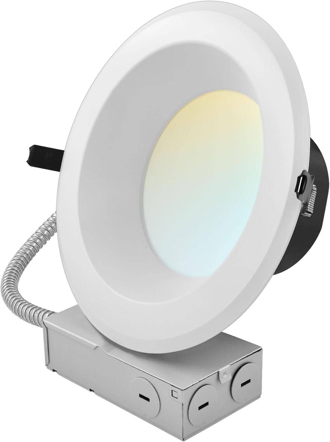 LUXRITE 8" Inch Commercial LED Recessed Light with J-Box, 5 Color Options 2700K - 5000K, 3 Wattages 16/24/30W, 0-10V Dimmable, CRI90, 1800/2700/3500 Lumens, 120-277V, Wet Rated, IC Rated