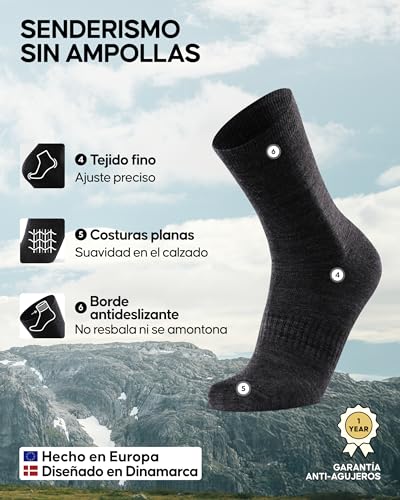 DANISH ENDURANCE Calcetines Ligeros de Senderismo en Lana Merino, 2 o 4 Pack, Gris, 43-47