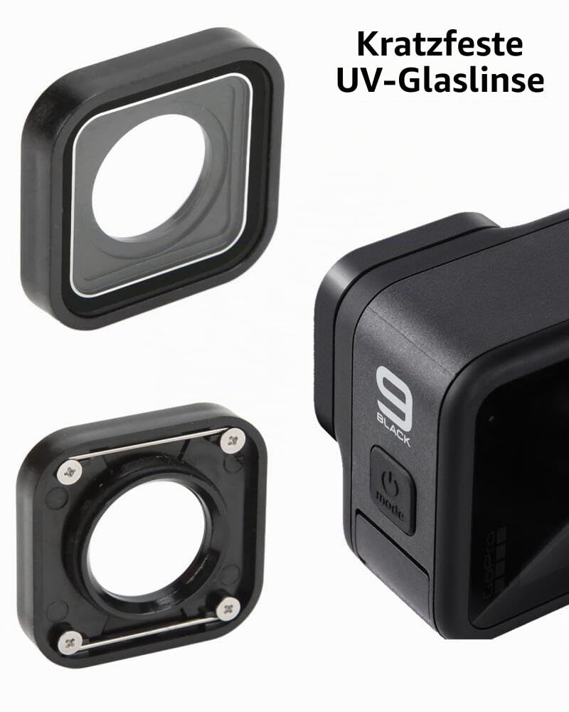Ersatzobjektiv für GoPro Hero 12/11/10/9, Kratzfeste Kamera UV-Glas Schutzabdeckung, Reparaturteile, Zubehör, Kompatibel Mit GoPro Hero 9-12, Schwarz