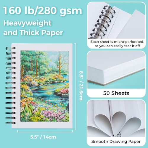 Image of Ohuhu Double-Sided Bleedproof Marker Pad 5.5 inchx8.5 inch - 160 lb /280 GSM | Heavyweight Smooth Drawing Paper - 50 Sheets /100 Pages - Spiral-Bound Sketchbook for Alcohol Markers