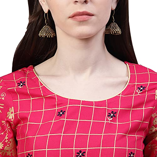 Image of Stylum Women's Checkered Rayon Flared Kurta with Dupatta Set
