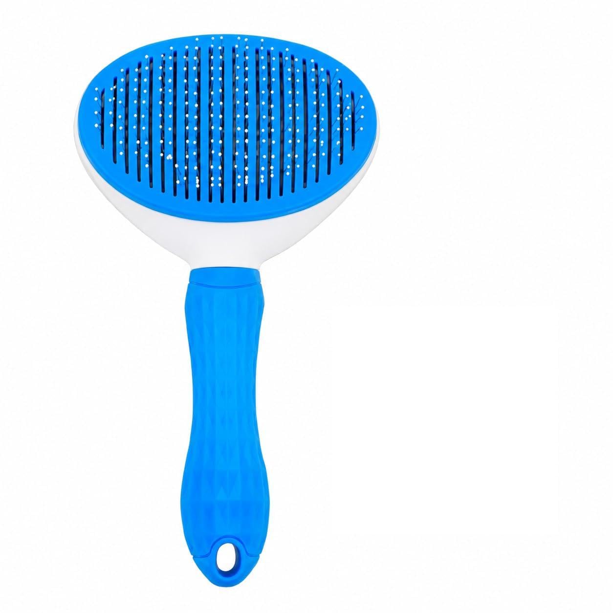 Escova Autolimpante para Cães e Gatos, Cabo Ergométrico, Azul e Branco, Remoção de Pelos