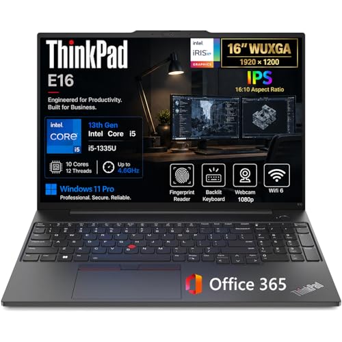 Image of Lenovo ThinkPad AI Business Laptop, 16 inch WUXGA IPS Display, Intel Core i5-1335U(>i7-1255U), 12GB RAM, 512GB SSD, Backlit KB, Fingerprint Reader, Ethernet Port, Win 11 Pro, MS 365 Web Access