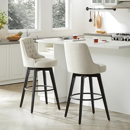 Image of Watson & Whitely Swivel Bar Stools with Back, Fabric in Linen