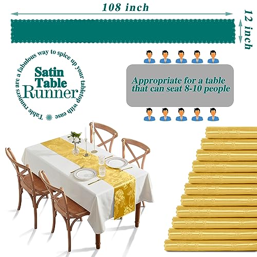 Kkjiaf KKJIAF23072011 2 Pack Gold Satin Table Runners 12 X 108 Inch, Rectangular Silk Jacquard Dining Table Runner thumb #1