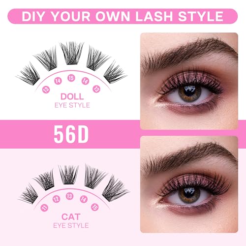 Image of CALAILIS Lash Clusters 168Pcs D Curl Individual Lashes 56D-10-16Mix Cluster lashes Natural Look Eyelash Clusters Super Thin Band and Soft DIY Lash Extension at Home (56D-10-16MIX)