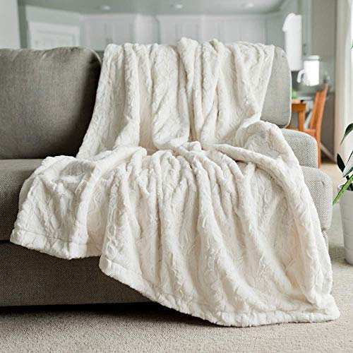 Softest Warm Elegant Cozy Faux Fur Home Throw Blanket by Graced Soft Luxuries (Solid Ivory, Large 50" x 60") - Thumbnail 2