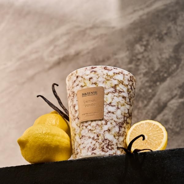 Image of M&SENSE Lemon Vanilla Scented Soy Candle, 3 Wick Highly Scented 14.1 Oz 75H, Aromatherapy Christmas Gift for Women and Men
