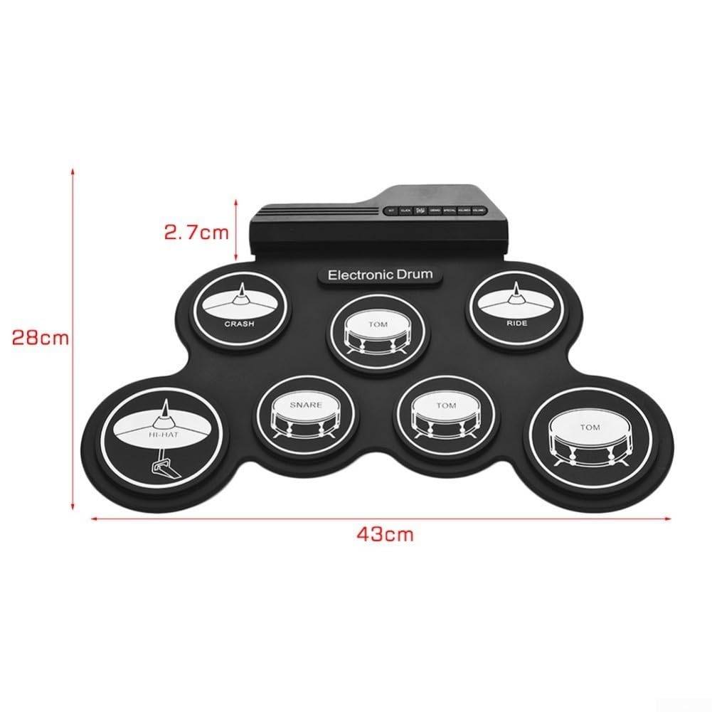 Batería eléctrica portátil compacta de silicona electrónica con instrumento de percusión para niños y jóvenes, color negro