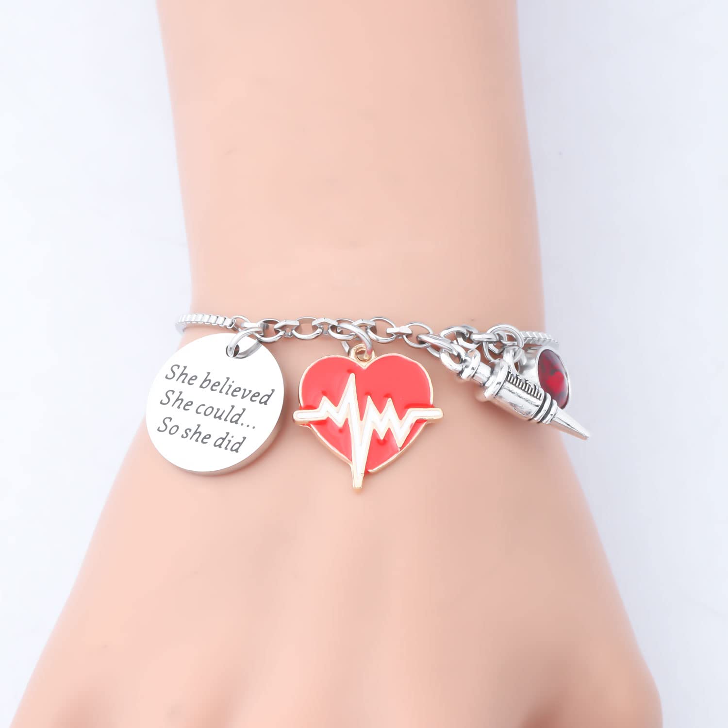 PLITI Phlebotomist Bracelet - Phlebotomy Technician Graduation Gift: 'She Believed She Could So She Did'