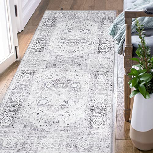 Jinchan Runner Rug 2X5 Persian Kitchen Rug Indoor Vintage Soft Hallway Runner Rug Floor Cover Print Rug Retro Distressed Carpet Thin Rug Foldable Lightweight Bathroom Laundry Room Grey #TOP2