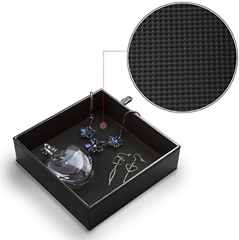 Jack Cube Leather Rubber Finger Scraper Mat Valet Tray Storage Tray Cosmetic Stationery Organizer Catch-All for Keys, Phone, Wallet, Coin, Jewelry and More(Black, 6.9 x 6.9 x 1.9 inches) - :MK206A