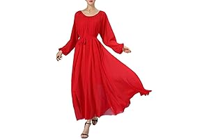 Women's Long Sleeve Crew Neck Loose Chiffon Long Maxi Dress with Belt