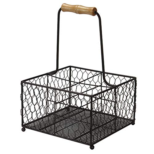 Porte-Bouteilles 4 | Transporteur de vin avec Manche en Bois | Caisse de Lait | Caddy à Condiments métalliques | Panier de Rangement pour Table de Salle à Manger | Décor à la Maison Rustique | M&W