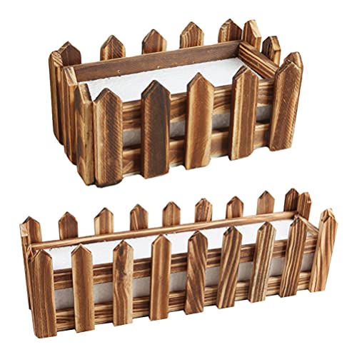 Garneck 2pcs Wooden Flower Pot Wood Fence Flower Box Picket Fence