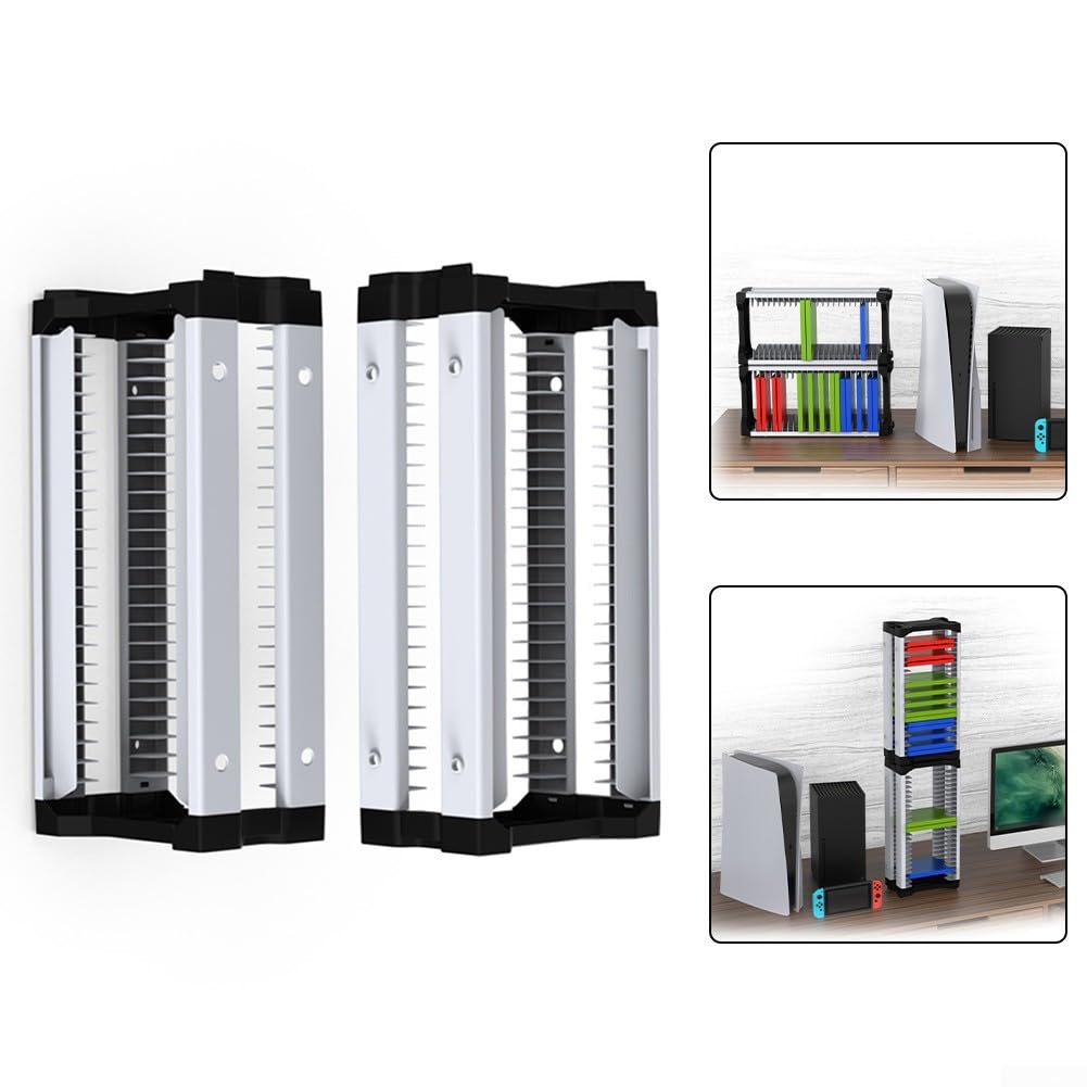 Supporto a torre di archiviazione per videogiochi, per 46 dischi e controller, in ABS bianco, design compatto, per camera da letto, soggiorno o sala giochi, per mantenere l'area di gioco N