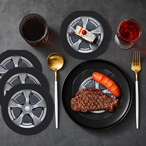 100 Pcs Tire Napkins Paper Car Wheel Paper Napkins Race Car Party Supplies For Two Fast Birthday Baby Shower Birthday Party, 2 Ply #TOP3