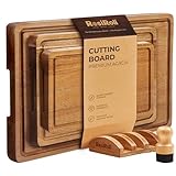 RosiRoli Acacia Wood Cutting Board for Kitchen, Set of 3 - Durable Thick Chopping Boards with Juice Grooves & Handles for Prep & Serving, Impressive Gift for Housewarming, Kitchen Gifts for Mom