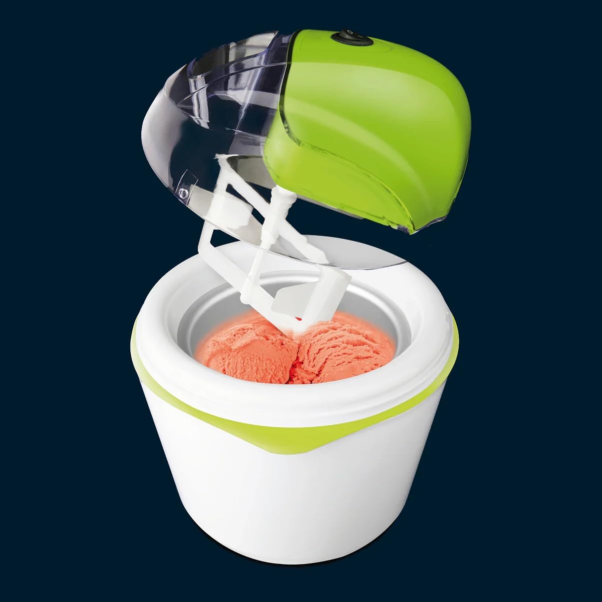 Taurus Tasty & Cream - Gelatiera elettrica, 12 W, capacità 1,5 l, ciotola per congelatore rimovibile, rotazione bidirezionale, mixer a farfalla, libretto di 8 ricette, bianco e verde