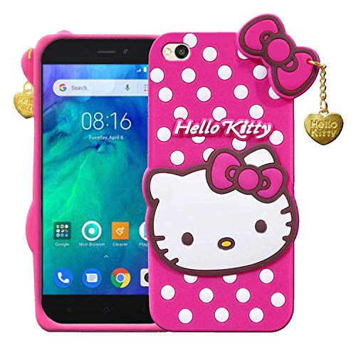 Image of Unirock Hello Kitty Back Case Cover for Redmi Go| 3D Cute Hello Kitty Case |Soft Silicone Rubber Back Cover with Pendant Kitty Cover for Redmi Go (Pink)