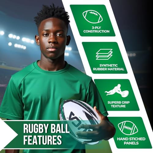 Image of LUCA Rugby Ball Sizes 3, 4 & 5 Hand Stitched Super Grip 3-Ply Construction | Synthetic Leather, Training & Matches, Professional Durable Youth Adults Ball, Waterproof Surface for College & Club Practice
