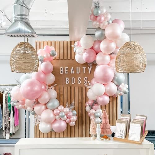 Image of 108Pcs Double Stuffed Pearl Pink Balloon Garland Arch Kit