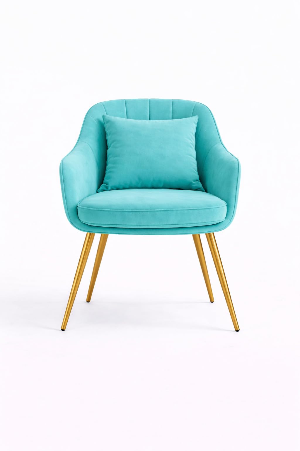 Modern Velvet Accent Chair with Soft Cushion, Elegant Gold Metal Legs & Marble Finish Round Side Table β Luxury Single Seater Armchair for Living Room, Bedroom, Office & Lounge (Turquoise) 3