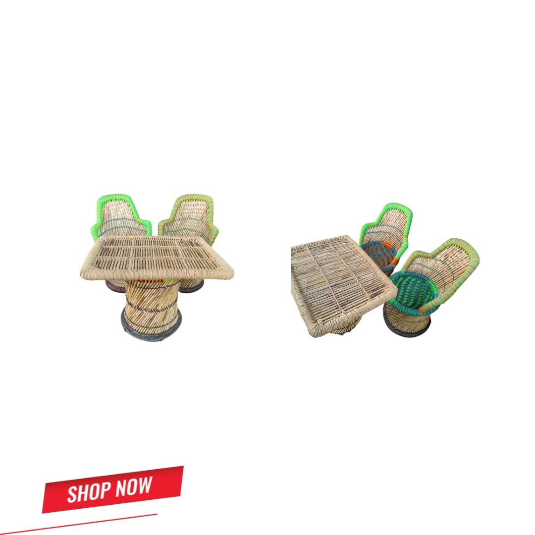 ZINKOO Handwoven Wicker Cane Balcony Tea Set with Round Table and Chairs, Waterproof Outdoor and Indoor Furniture for Home and Garden 4