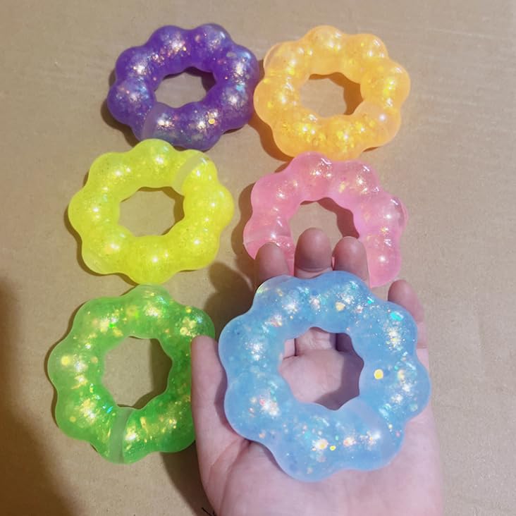 4-Pack Squishy Toys, Wearable Bracelet Stress Balls Fidget Toys, Soft Donut Stress Relief Sensory Toy for Kids Adults, Squeeze Balls Stress Toys for Party Favors Goodie Bags Stuffers