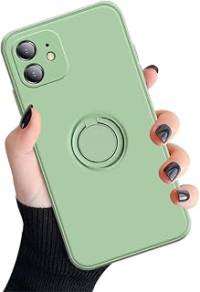 Jacyren Funda para iPhone 12 Mini, iPhone 12 Mini, funda ultrafina de silicona con soporte de anillo de 360° para soporte magnético de coche, funda para iPhone 12 Mini (5,4 pulgadas), color verde