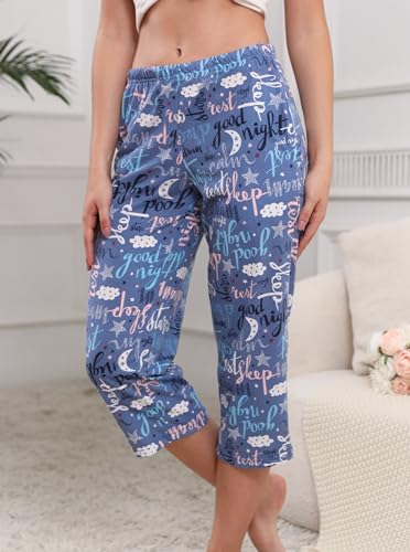 PNAEONG Women's Capri Pajama Pants Lounge Causal Bottoms Fun Print Sleep Pants2