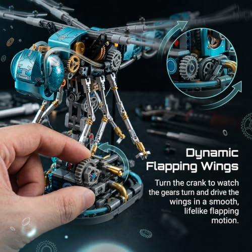 Image of Mechanical Dragonfly Building Blocks for Adults- Compatible with Lego, Insect Animal Model with Light & Display Stand, STEM Toys for Teens Home or Office Decor (866PCS)