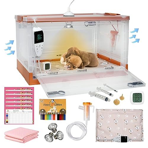 SQUARECIRCLE Puppy Incubator with Nebulization Accessory, Pet Incubator with Mat and Lamp, Dog Incubator for Newborn Puppies & Kittens