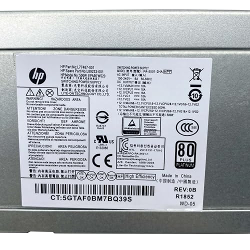 Fuente de poder BestParts 500W para HP Z2 G9 SFF y Pavilion miniatura 3
