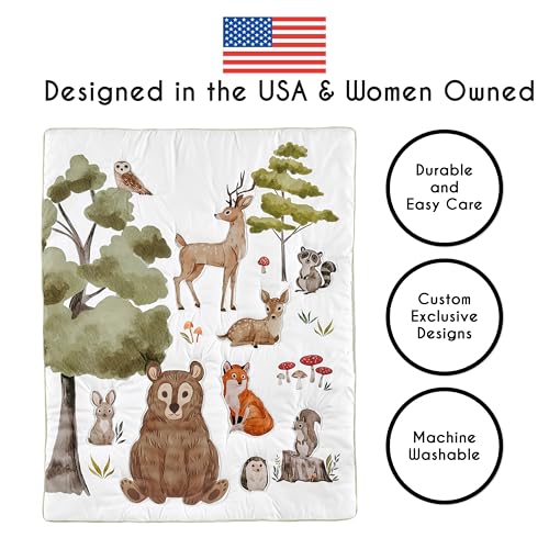 Image of Sweet Jojo Designs 4-Piece Baby Crib Bedding Set (Woodland Animals) for Boys or Girls, Infants /Nursery incl. Blanket, Fitted Sheet, Skirt, Diaper Stacker (Neutral Theme, Forest Animal, Bear, Hedgehog)