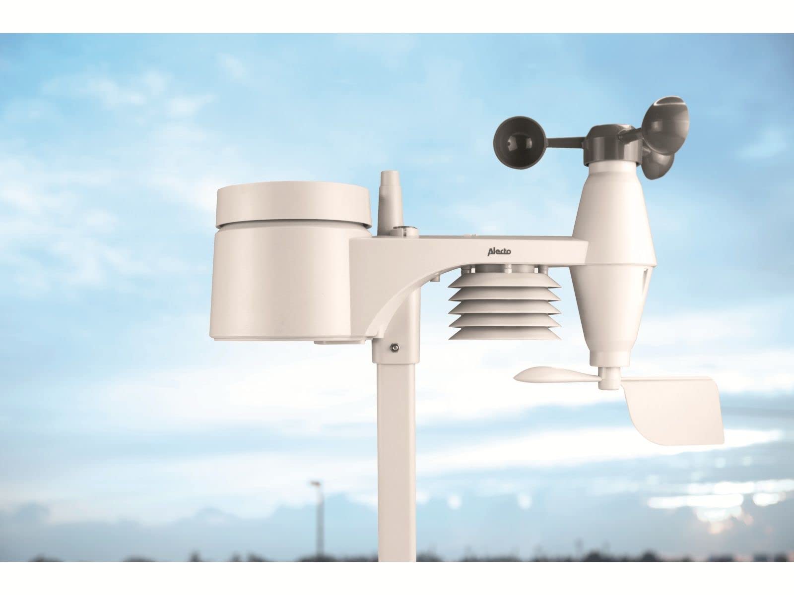 Alecto WS-4800 Wetterstation Funk mit Außensensor - Funkwetterstation - 5-in-1 - großes Display - speichert Messwerte - Funkuhr - Datumsanzeige - Mondphasen - weiß