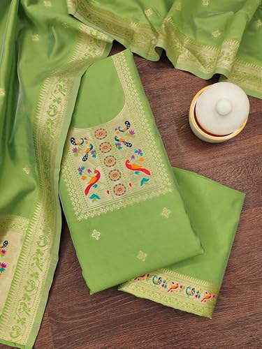 Image of DEVANGI Women's Banarasi Silk Unstitched Salwar Suit Dress Material With Dupatta