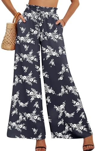 Heymoments Women's Wide Leg Lounge Pants Lightweight High Waisted Adjustable Tie Knot Loose Trousers with Pockets