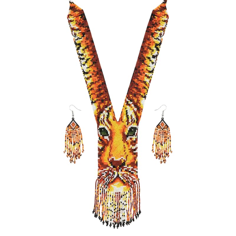 Collar de león ucraniano gerdan hecho a mano con cuentas de semillas tradicionales