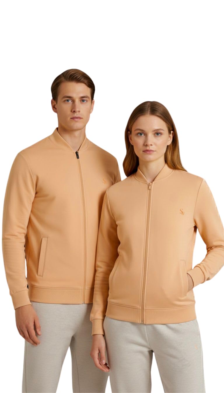 Unisex Full-Zip Jacket, Light Orange Color, Athletic Wear, Casual Sports Wear with Side Pockets, Long Sleeve-picture-10