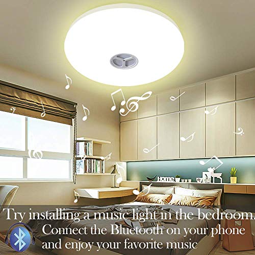 LED Smart Ceiling Light Fixtures 24W Wifi Flush Mount light with Bluetooth Speaker,Compatible with Alexa 