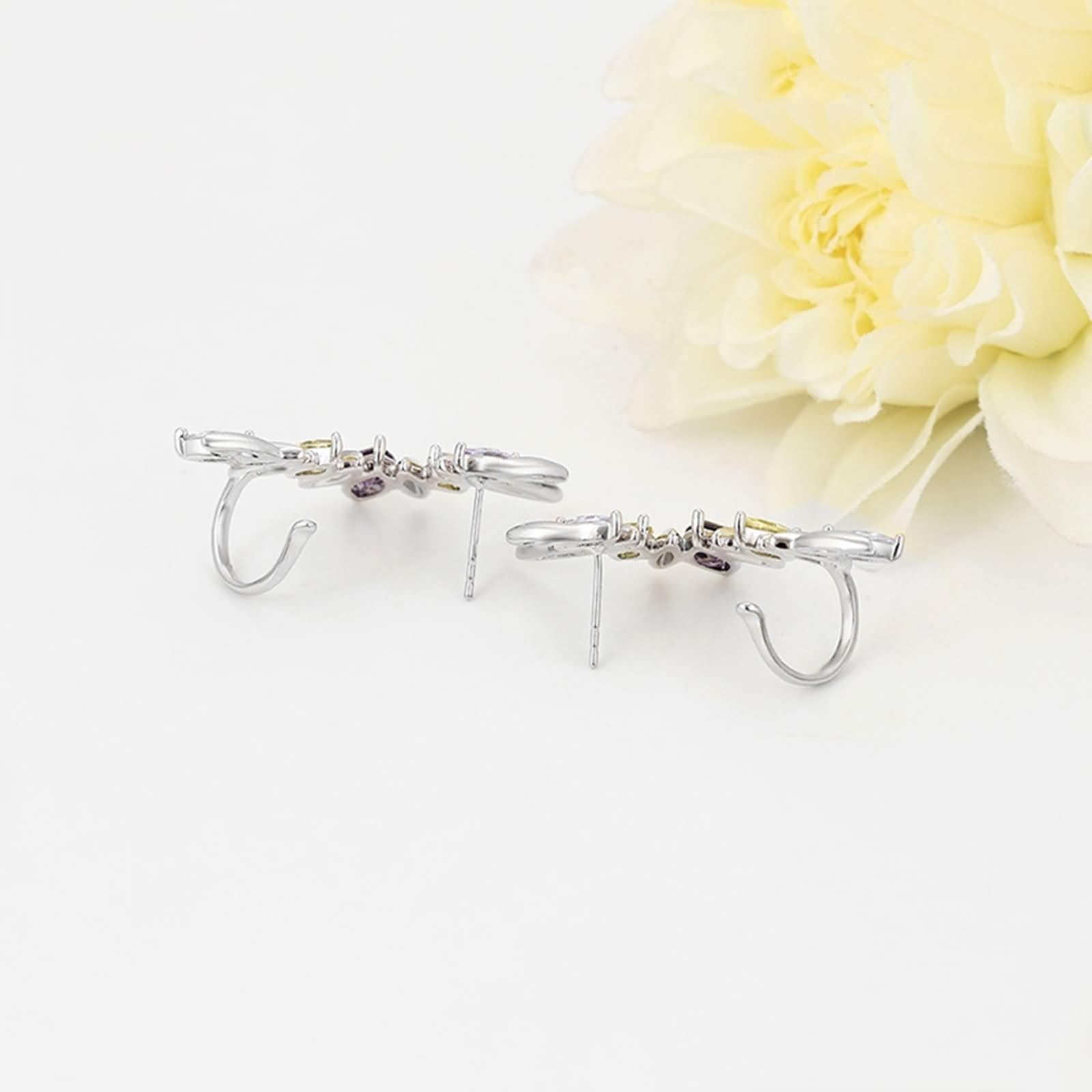 Orecchini in oro bianco 9 K/14 K/18 K con ametista viola marquise forma geometrica