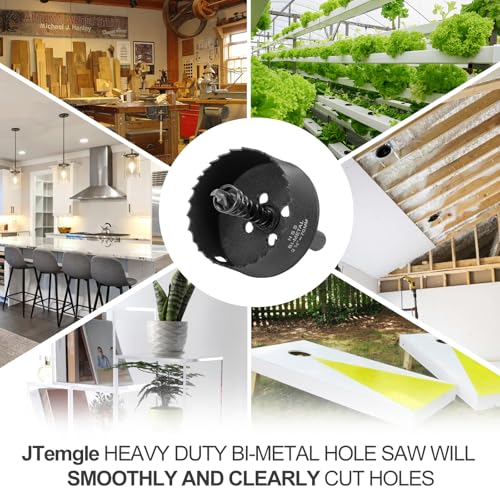 Image of 2-3 /4 Inch Hole Saw with 3 /8 inch Triangle Shank Quick Change Arbor, JTemgle Bi-Metal Hole Saw Heavy Duty Hole Cutting Tool for Cornhole Boards, Recessed Lights, Wood, Plastic, Drywall & Soft Metal