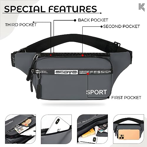Image of Kraptick Premium Unisex Waist Bag for Men and Women - Stylish Fanny Pack, Hip Bag, Travel Money Belt (Grey)
